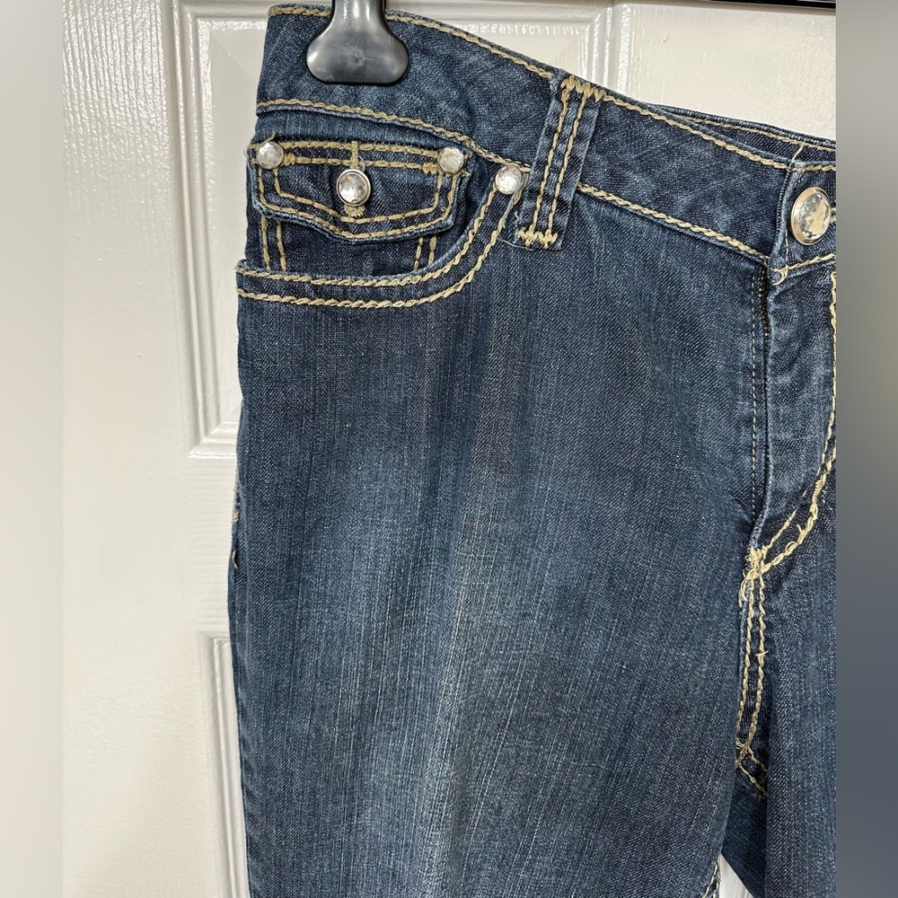 ZCO Blue Jeans Cropped Baggy Rhinestone Accents Denim Button Closure Plus SZ 16 - Picture 5 of 9